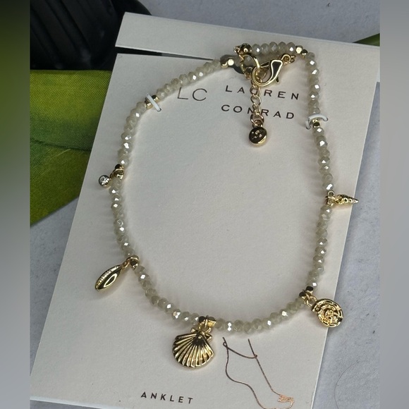 Lauren Conrad Gold Tone White Crystal Beaded Anklet - Picture 2 of 8